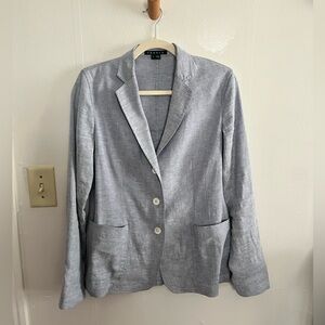 Theory Women’s Linen Blend Blazer Jacket blue 6 Preppy Lightweight Work Office